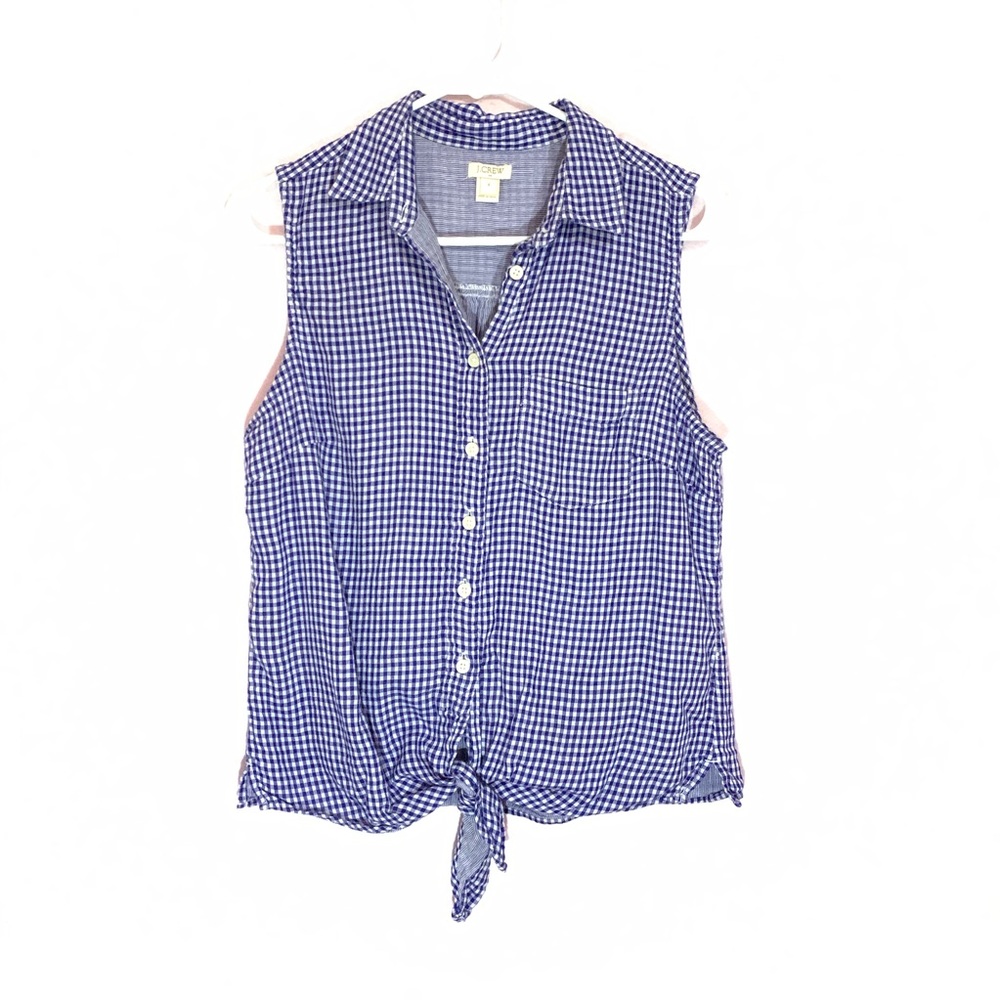 EUC J. Crew Checkered Button Down Tie Front Top